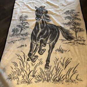 Vintage Reversible Biederlack Blanket Large Horse